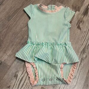 RUFFLE BUTTS One Piece Swimsuit Girls 12-18 months Stripe Bow